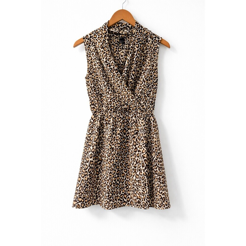 Mango Leopard Print Wrap Mini Dress Size S Sleeveless Cinched Waist Flowy